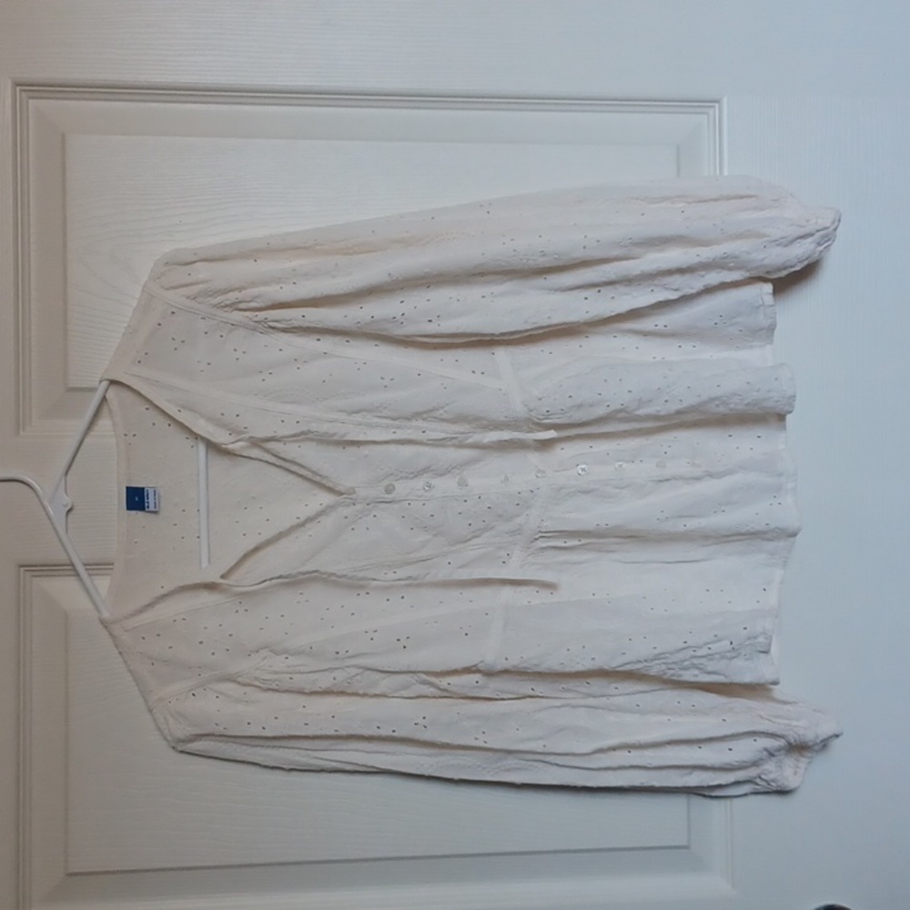Old Navy Off-White Eyelet Long Sleeves Boho Blouse, XS